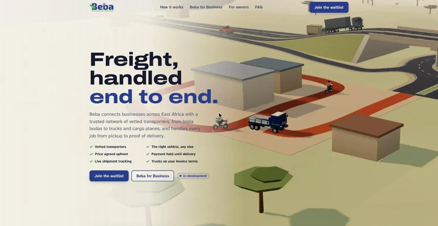 Beba homepage: Freight, handled end to end